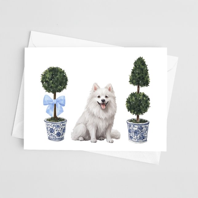 American Eskimo Doppy Welpe Topiary Watercolor Karte (Von Creator hochgeladen)