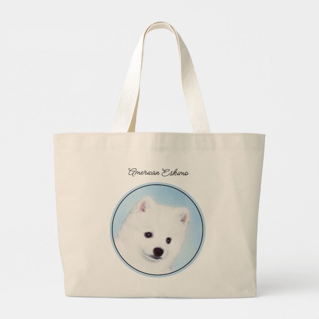 American Eskimo Eskie Puppy Painting Niedliche Dog Jumbo Stoffbeutel (Rückseite)