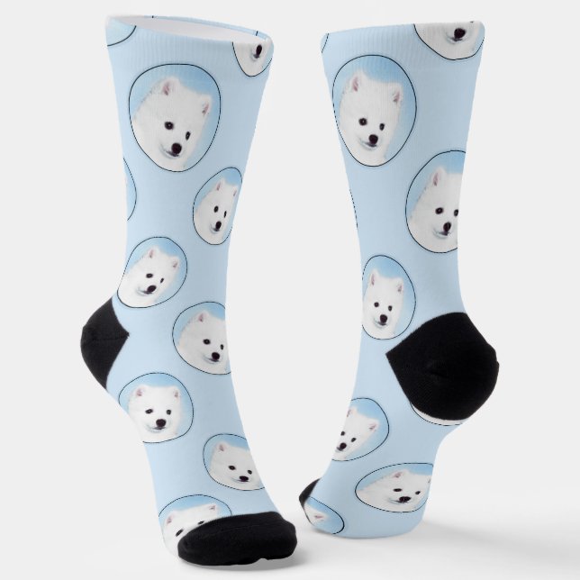 American Eskimo Eskie Puppy Painting Niedliche Dog Socken (Gewinkelt)