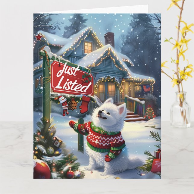 American Eskimo Festive Spaß Realtor Weihnachten Karte (Gelbe Blume)
