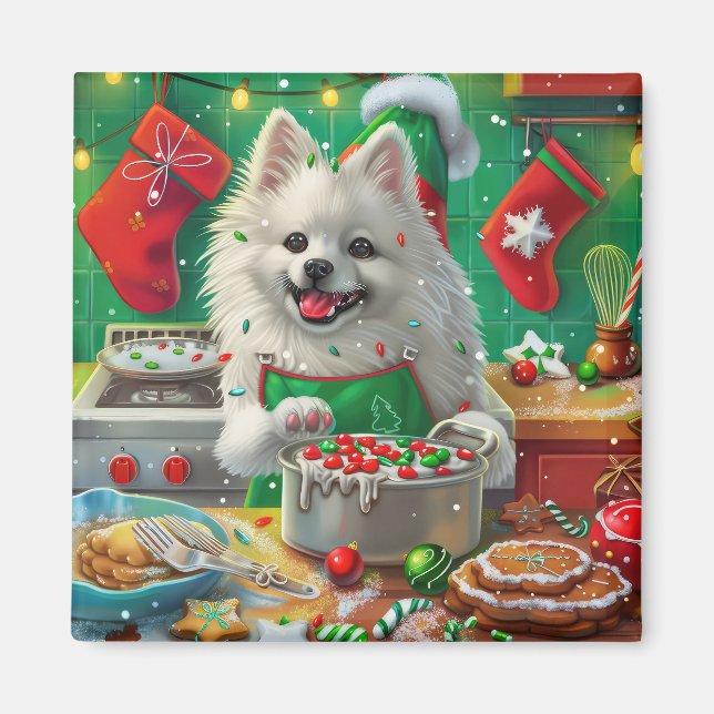 American Eskimo Holiday Baking: Festliche Weihnach Magnet (Vorne)