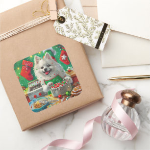 American Eskimo Holiday Baking: Festliche Weihnach Quadratischer Aufkleber