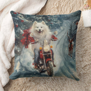 American Eskimo Hund fährt Motorrad Weihnachten  Kissen
