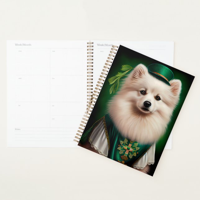 American Eskimo Hund in St. Patrick's Day Dress Planer (Anzeige)