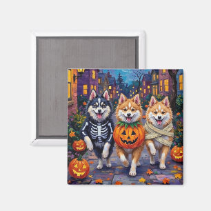 American Eskimo Hunde beim Trick-or-Treaten Hallow Magnet