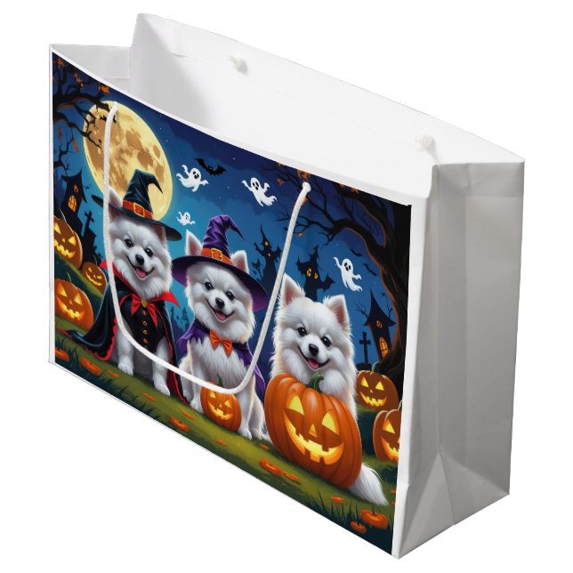 American Eskimo Hunde Pumpkin Halloween Funny Große Geschenktüte (Vorderseite Schrägansicht)