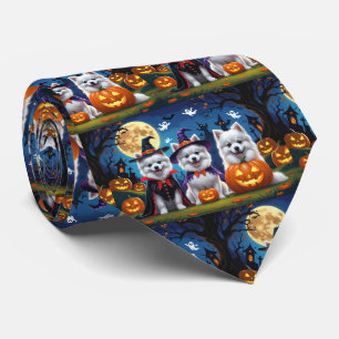 American Eskimo Hunde Pumpkin Halloween Funny Krawatte