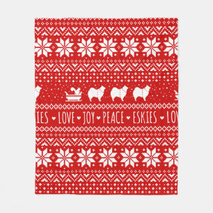 American Eskimo Hunde Weihnachten Eskies Holiday Fleecedecke
