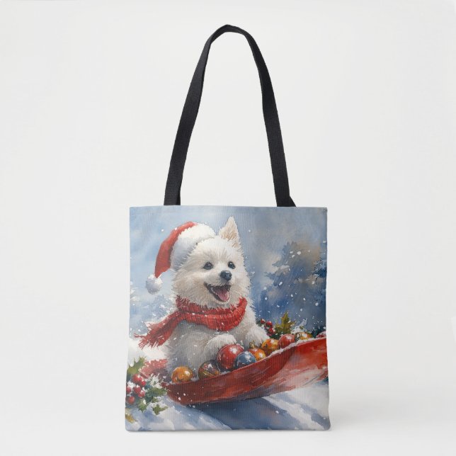 American Eskimo in Sledge Let it Snow Christmas Tasche (Vorderseite)