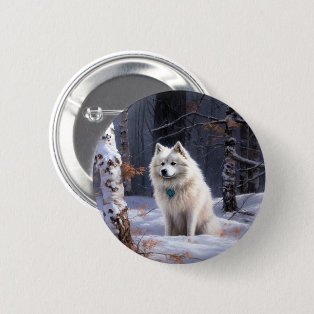 American Eskimo Let It Snow Weihnachten Button (Vorne & Hinten)