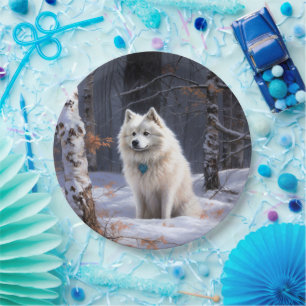 American Eskimo Let It Snow Weihnachten Pappteller