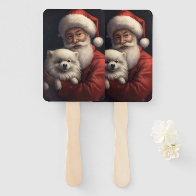 American Eskimo mit Weihnachtsmann Weihnachten Fächer (Vorne und Hinten)