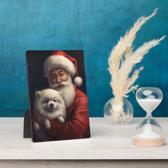 American Eskimo mit Weihnachtsmann Weihnachten Fotoplatte (Seite)