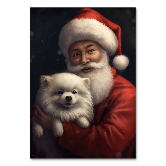American Eskimo mit Weihnachtsmann Weihnachten Tischnummer (Vorderseite)