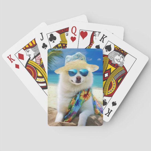 American Eskimo on Beach, Sommergeschenk für Hunde Spielkarten (Rückseite)