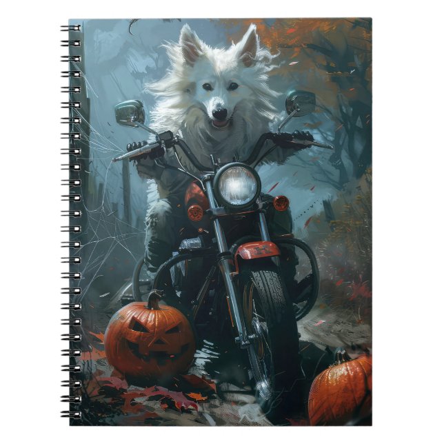 American Eskimo Riding Motorrad Halloween Beängsti Notizblock (Vorderseite)