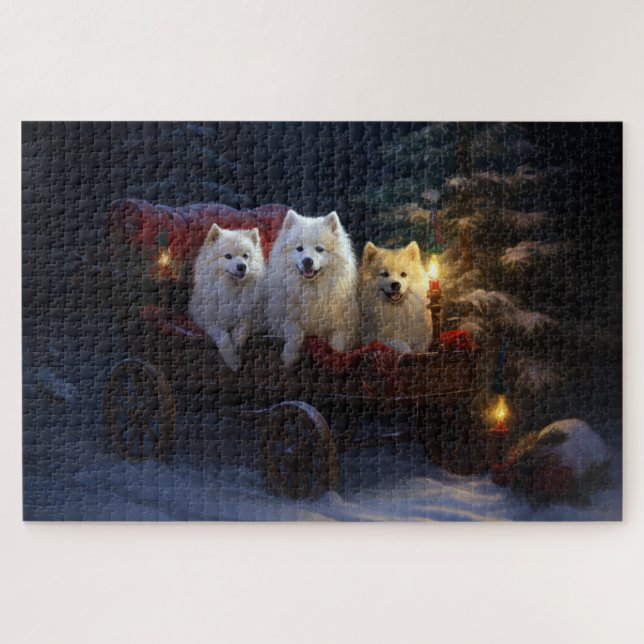American Eskimo Snowy Sleigh Weihnachtsdekor (Horizontal)