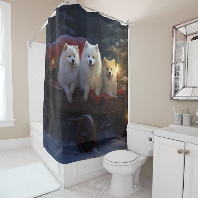 American Eskimo Snowy Sleigh Weihnachtsdekor Duschvorhang (Beispiel)