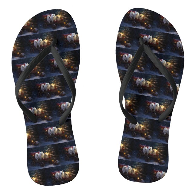 American Eskimo Snowy Sleigh Weihnachtsdekor Flip Flops (Fußbett)