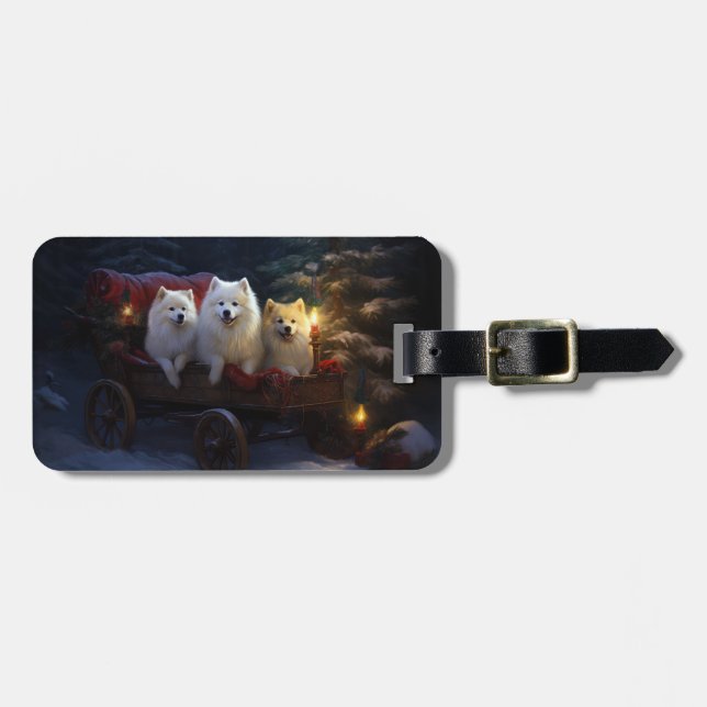 American Eskimo Snowy Sleigh Weihnachtsdekor Gepäckanhänger (Vorderseite horizontal)