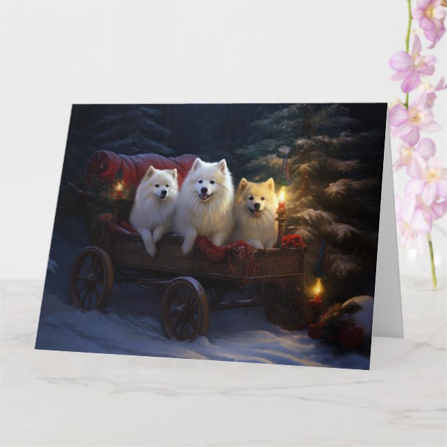 American Eskimo Snowy Sleigh Weihnachtsdekor Karte (Orchidee)