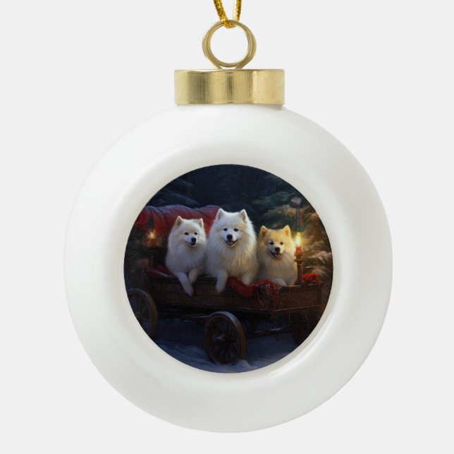 American Eskimo Snowy Sleigh Weihnachtsdekor Keramik Kugel-Ornament (Vorderseite)