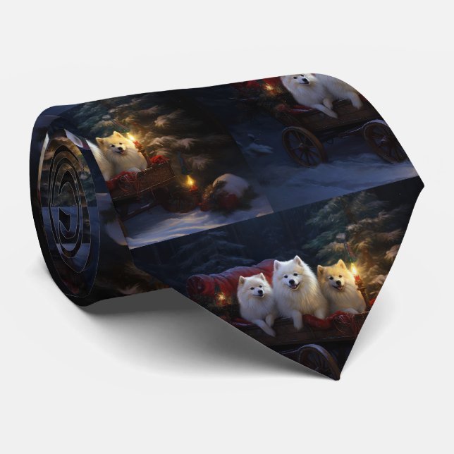 American Eskimo Snowy Sleigh Weihnachtsdekor Krawatte (Gerollt)