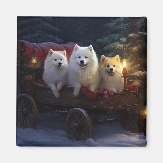 American Eskimo Snowy Sleigh Weihnachtsdekor Magnet (Vorne)