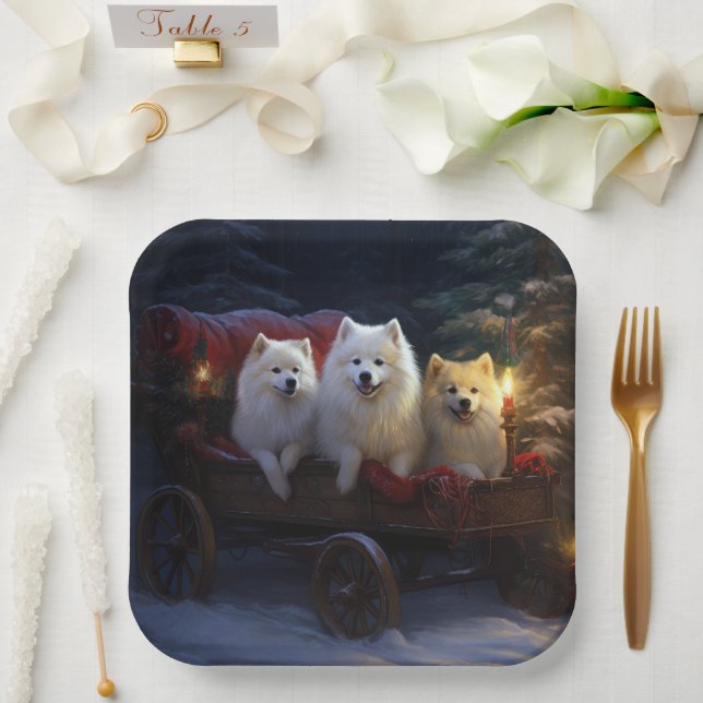 American Eskimo Snowy Sleigh Weihnachtsdekor Pappteller (Hochzeit)