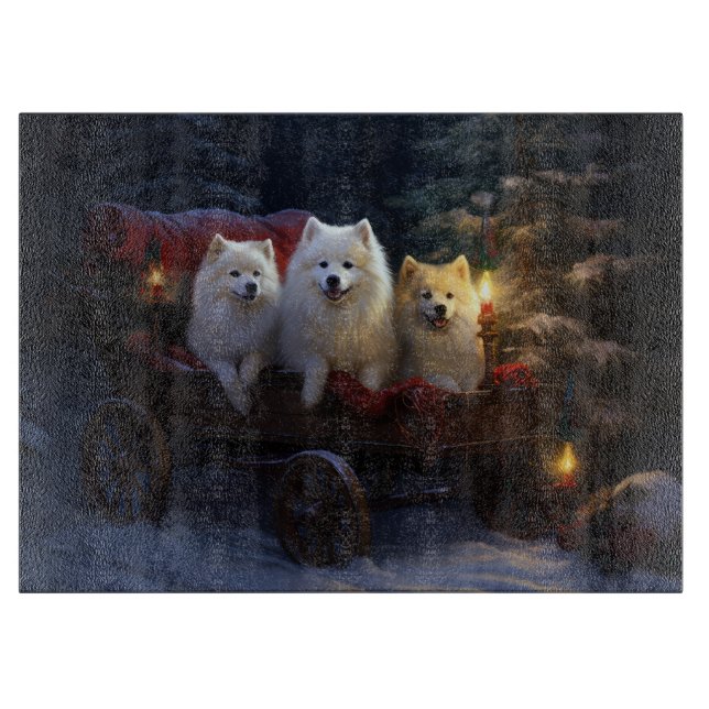American Eskimo Snowy Sleigh Weihnachtsdekor Schneidebrett (Vorderseite)