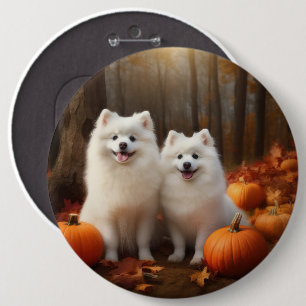 American Eskimo Welpe Autumn Delight Pumpkin Button