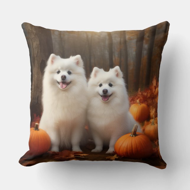 American Eskimo Welpe Autumn Delight Pumpkin Kissen (Vorderseite)