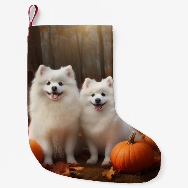 American Eskimo Welpe Autumn Delight Pumpkin Kleiner Weihnachtsstrumpf (Vorderseite)