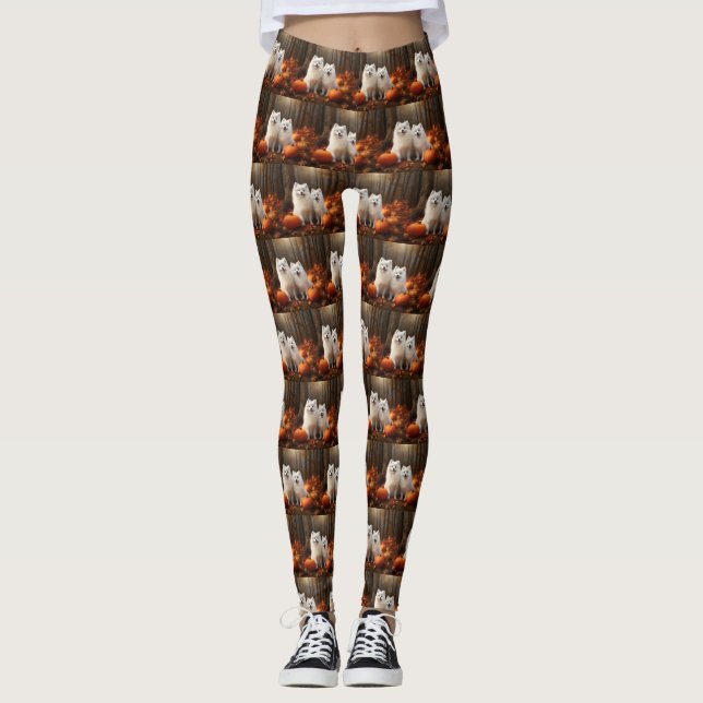 American Eskimo Welpe Autumn Delight Pumpkin Leggings (Vorderseite)