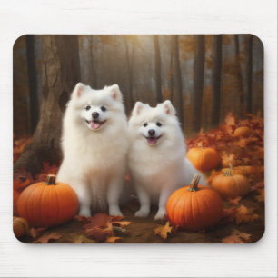 American Eskimo Welpe Autumn Delight Pumpkin Mousepad
