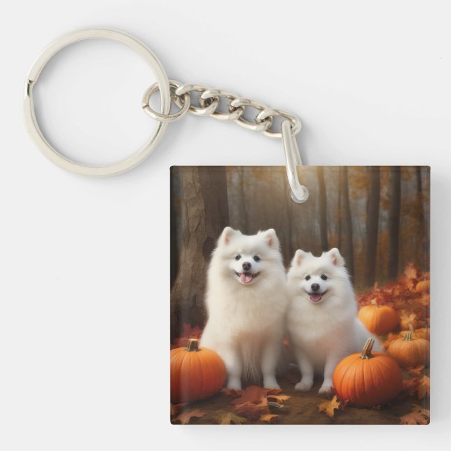 American Eskimo Welpe Autumn Delight Pumpkin Schlüsselanhänger (Vorderseite)