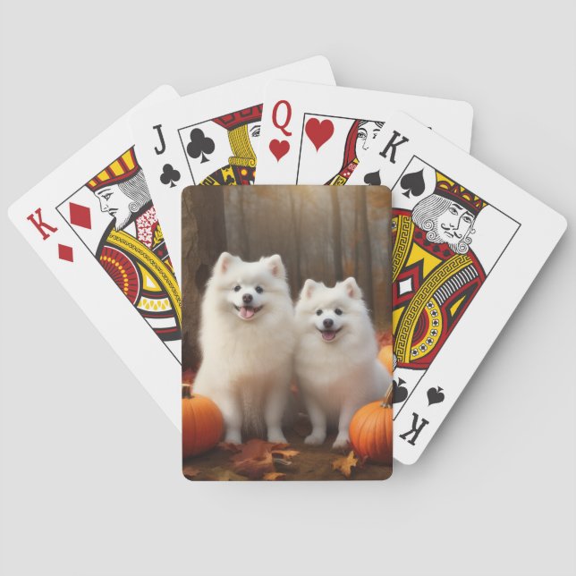American Eskimo Welpe Autumn Delight Pumpkin Spielkarten (Rückseite)