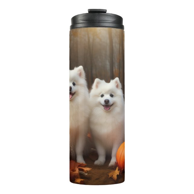 American Eskimo Welpe Autumn Delight Pumpkin Thermosbecher (Vorderseite)