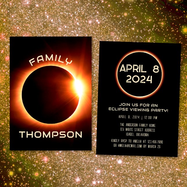 American Family Total Solar Eclipse 8. April 2024 Einladung (Front / Back)