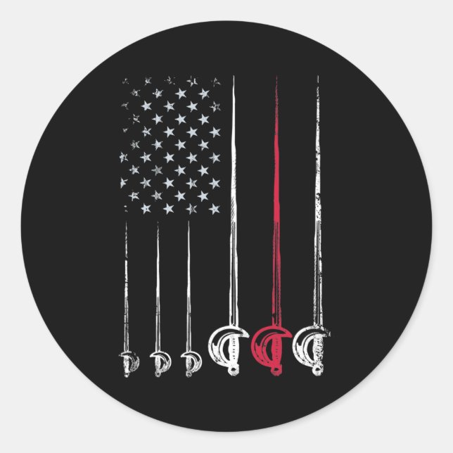American Fencing Gear Patriotic USA Flag Fencer Runder Aufkleber (Vorderseite)