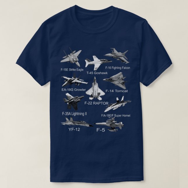 American Fighters Jets F22 Raptor F14 Tomcat Flugz T-Shirt (Design vorne)