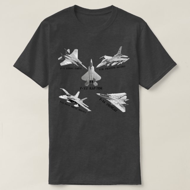 American Fighters Jets F22 Raptor F14 Tomcat Plane T-Shirt (Design vorne)