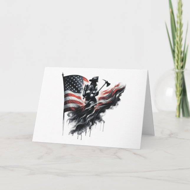 American firefighter.Flag of the United Staaten. Dankeskarte (Vorderseite)