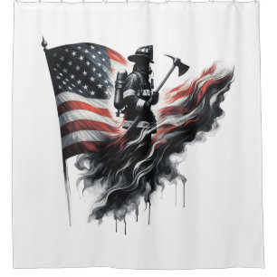 American firefighter.Flag of the United Staaten. Duschvorhang