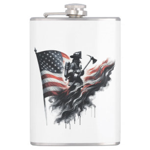 American firefighter.Flag of the United Staaten. Flachmann