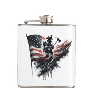 American firefighter.Flag of the United Staaten. Flachmann
