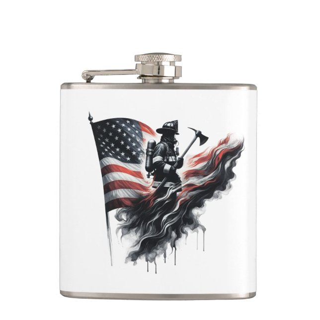 American firefighter.Flag of the United Staaten. Flachmann (Vorderseite)