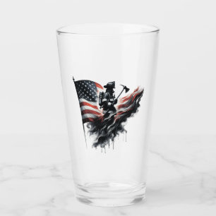 American firefighter.Flag of the United Staaten. Glas