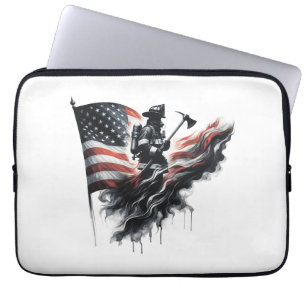 American firefighter.Flag of the United Staaten. Laptopschutzhülle