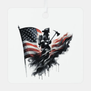 American firefighter.Flag of the United Staaten. Ornament Aus Metall